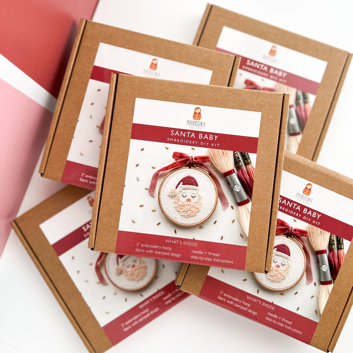Matryoshka Doll Shop - Santa Embroidery DIY Kit, Beginner Craft Kit, Christmas DIY