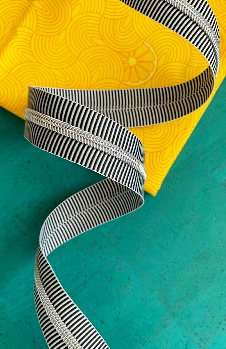 Sassafras Lane Designs - Black Stripe Zipper Tape with Nickel teeth
