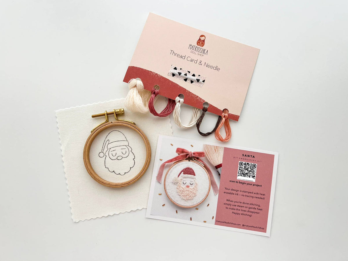 Matryoshka Doll Shop - Santa Embroidery DIY Kit, Beginner Craft Kit, Christmas DIY