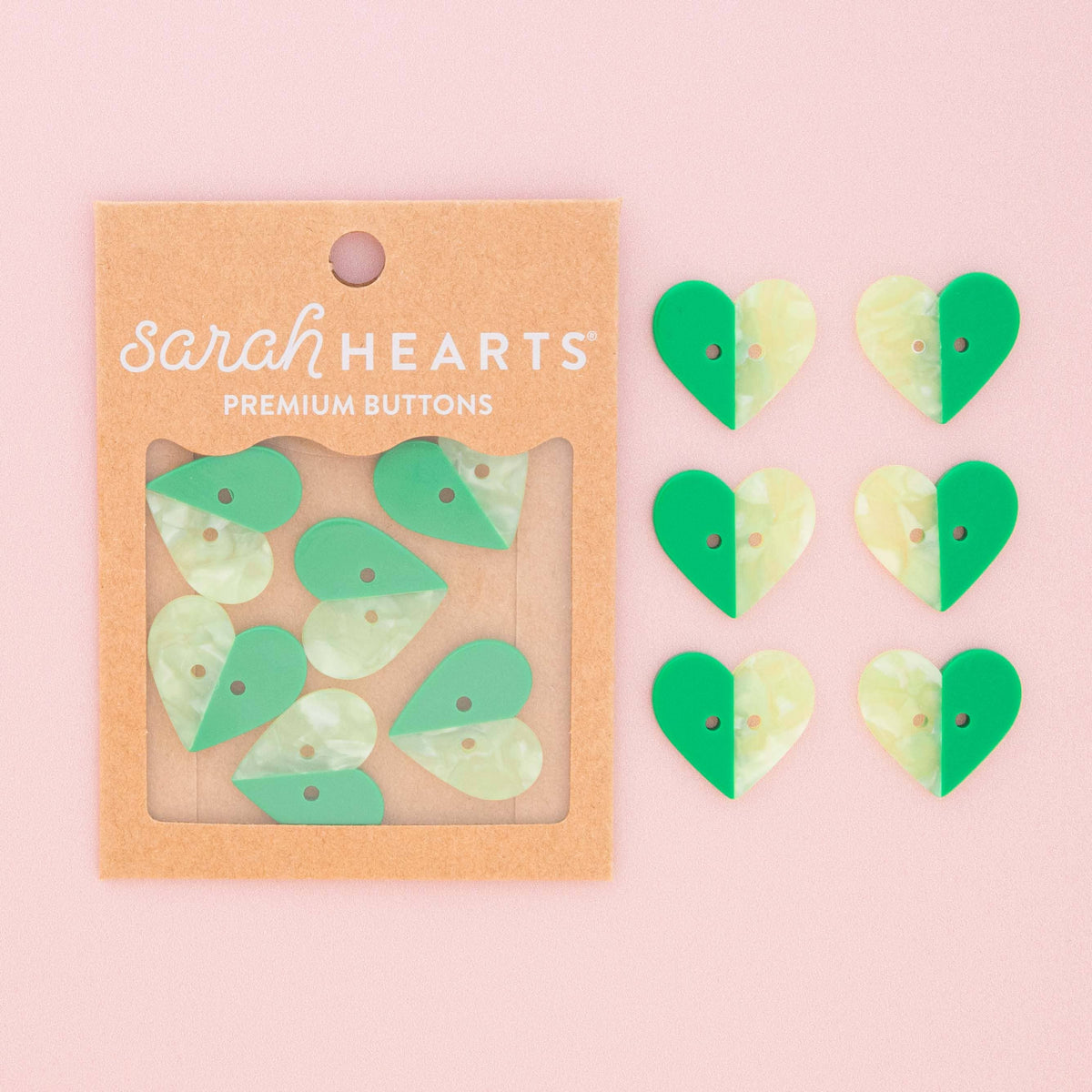 Sarah Hearts - Green Two Toned Heart Buttons - 1" (25mm)