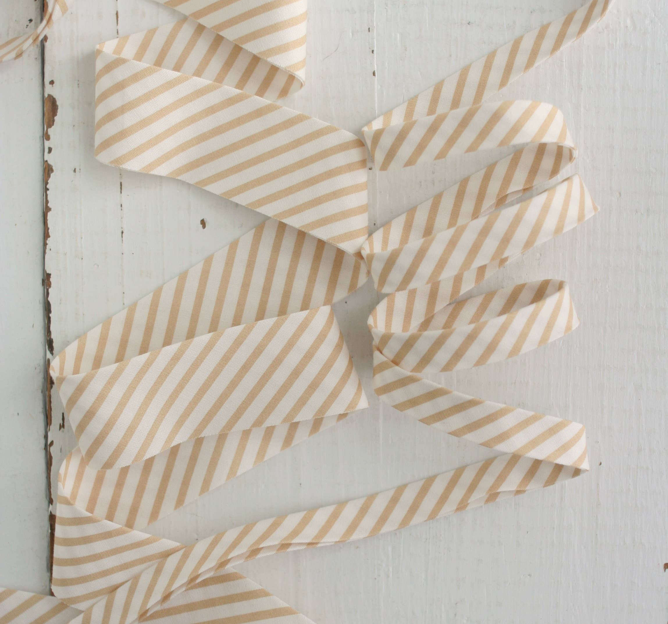 1/2" Double Fold Bias Binding - Tan Stripe 100% Cotton