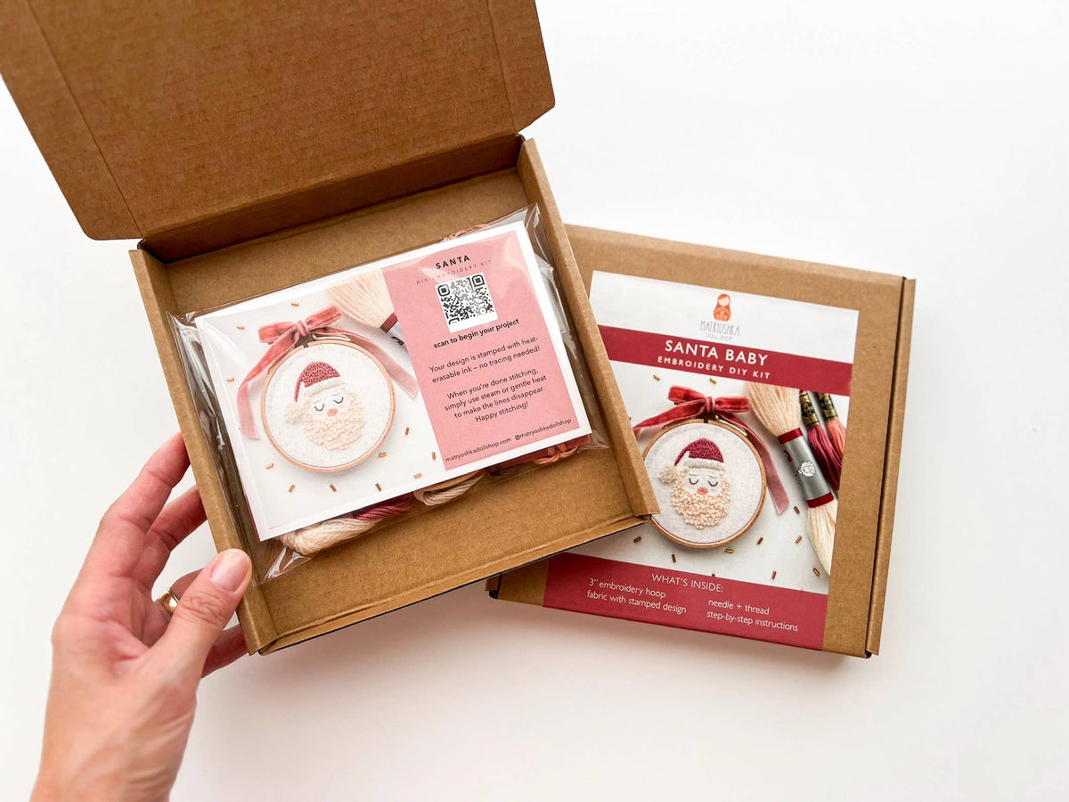 Matryoshka Doll Shop - Santa Embroidery DIY Kit, Beginner Craft Kit, Christmas DIY