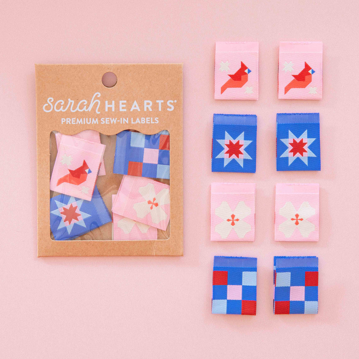 Sarah Hearts - NC Quilt Block Multipack Woven Sewing Labels