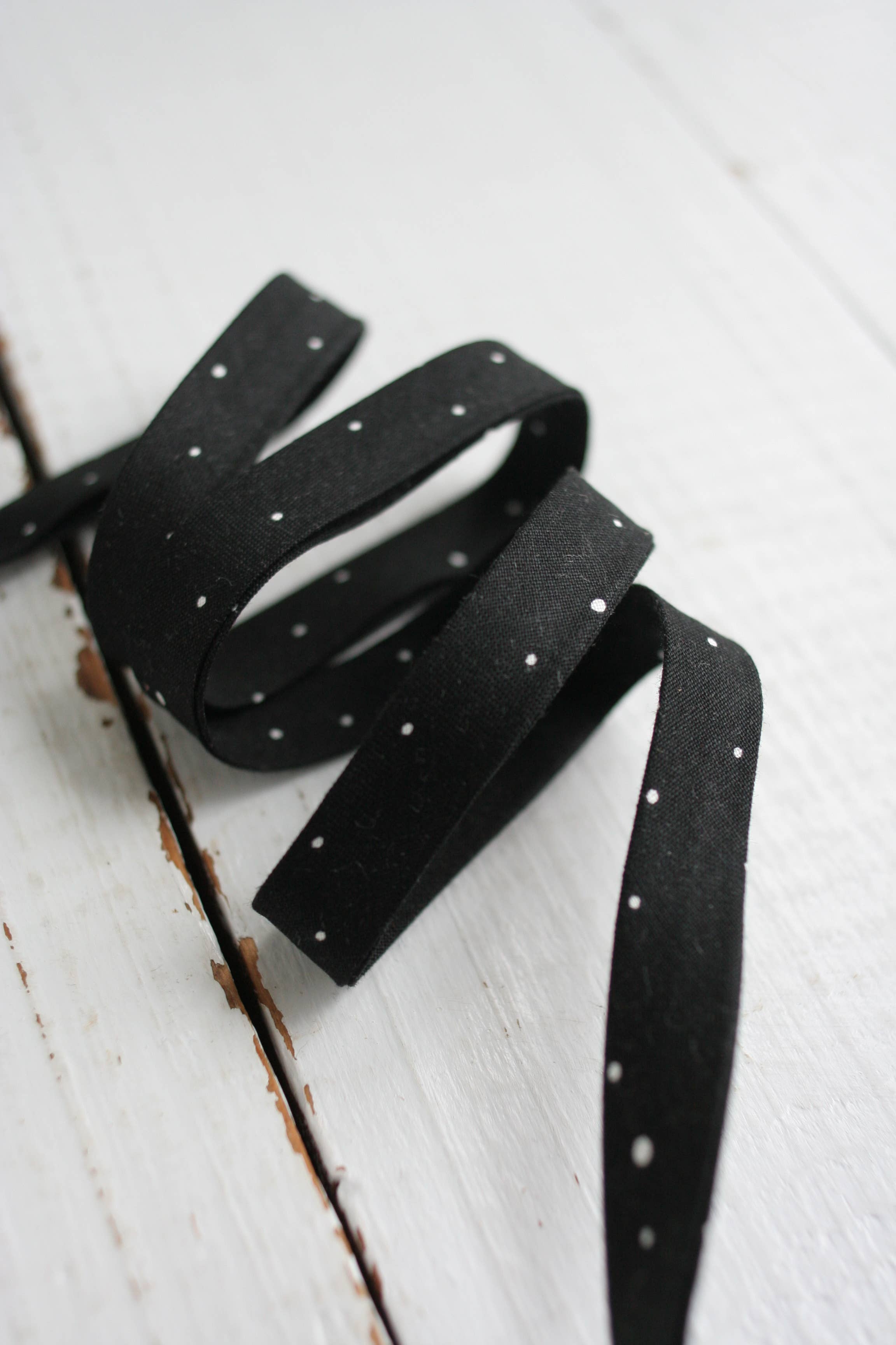 1/2" Double Fold Bias Binding -  Black Dot 100% Cotton