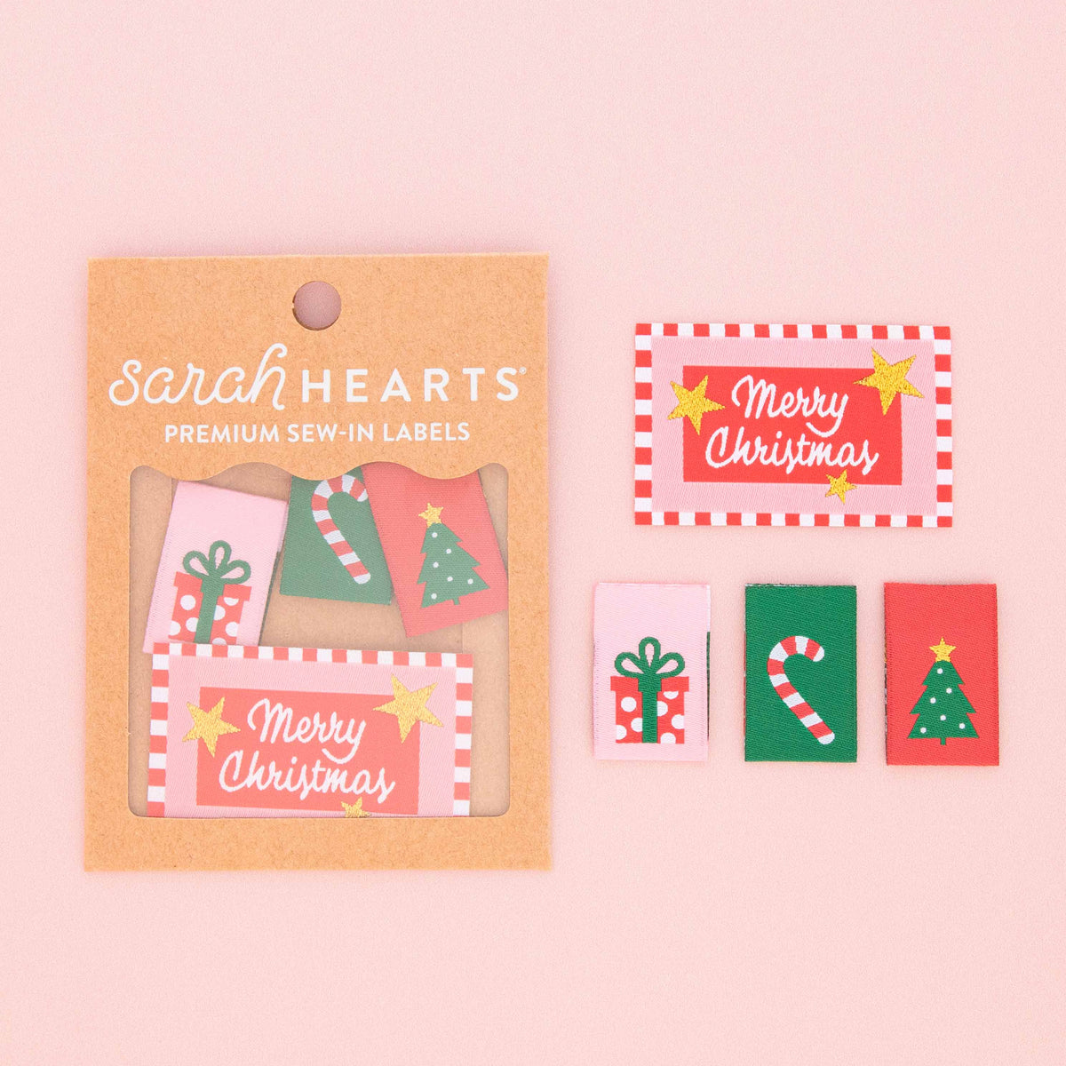 Sarah Hearts - Woven Sew In Labels - Christmas Holiday Multipack
