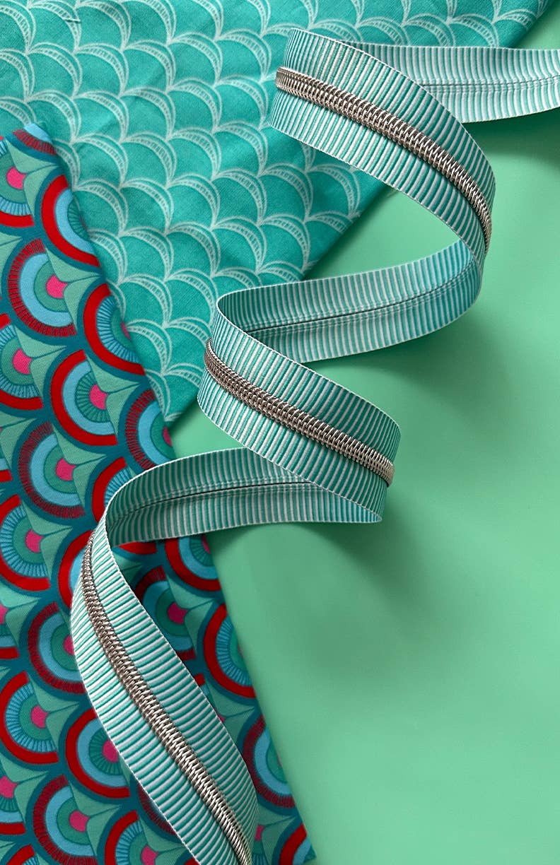 Sassafras Lane Designs - Teal Stripe Zipper Tape with Nickel teeth