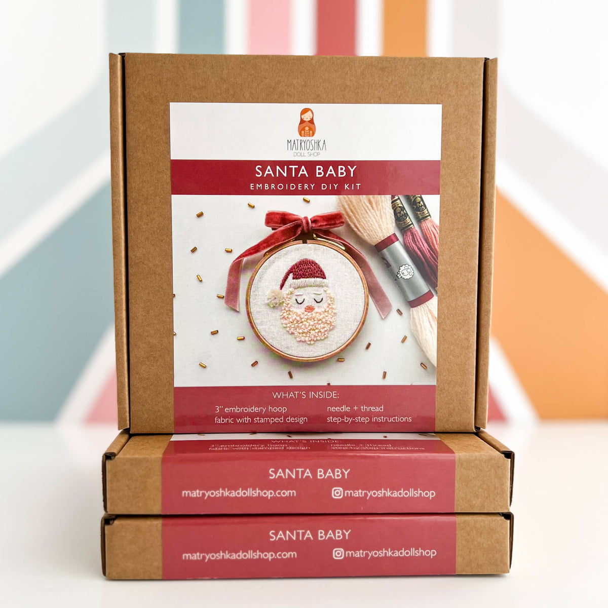 Matryoshka Doll Shop - Santa Embroidery DIY Kit, Beginner Craft Kit, Christmas DIY
