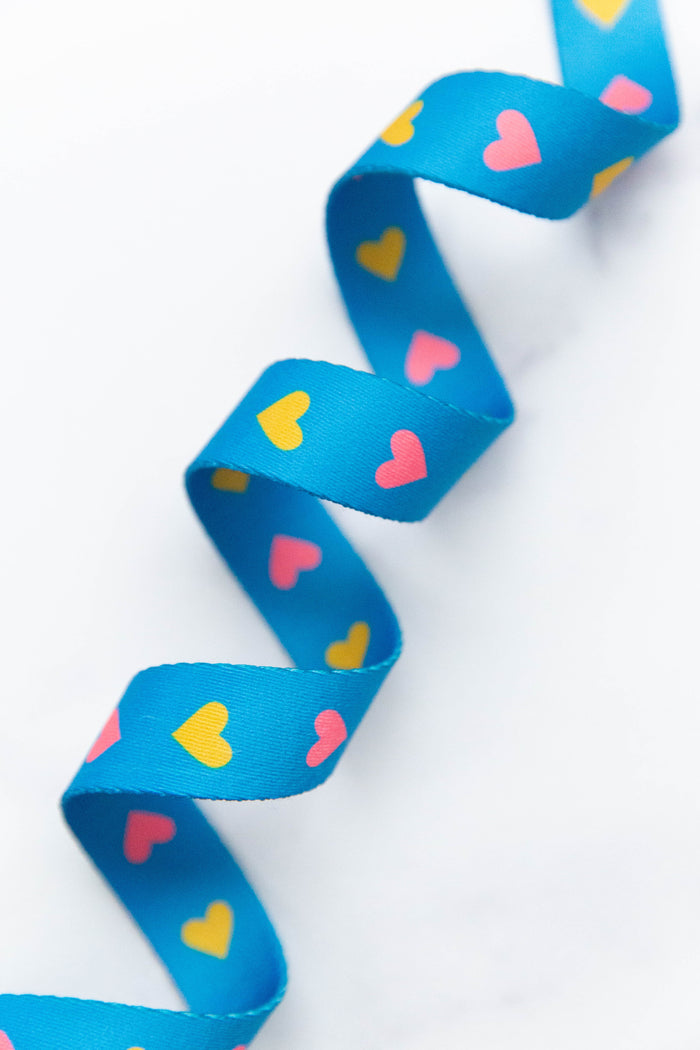 Webbing: Hearts in Bright Blue 1" wide