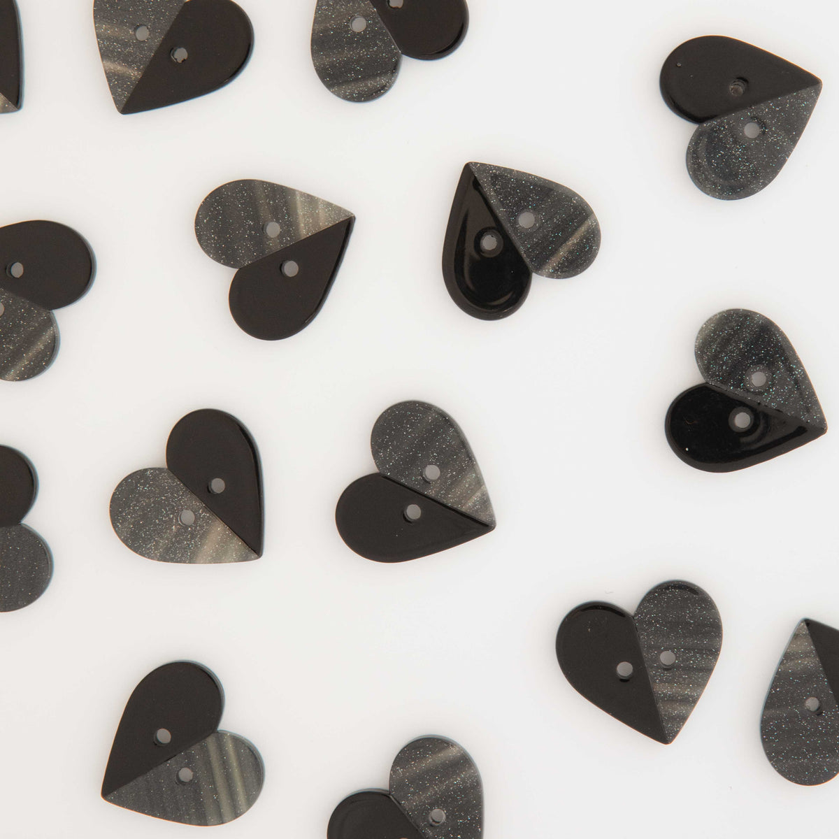 Sarah Hearts - Large Two Toned Black Heart Buttons