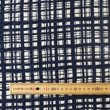 Sevenberry: Japanese Cotton Seersucker – Irregular Plaid – Navy/Natural