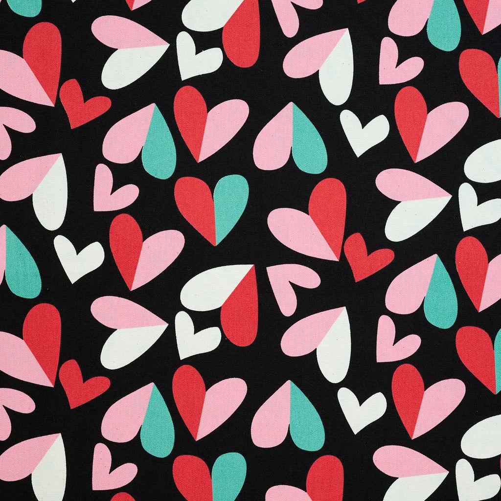 Kokka Fabrics: Retro Charm Heart Cotton Oxford - Black YKA-36010-3