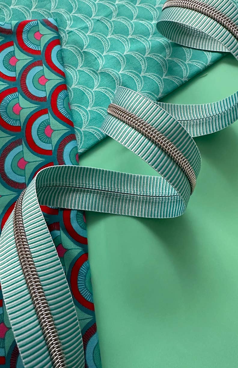 Sassafras Lane Designs - Teal Stripe Zipper Tape with Nickel teeth