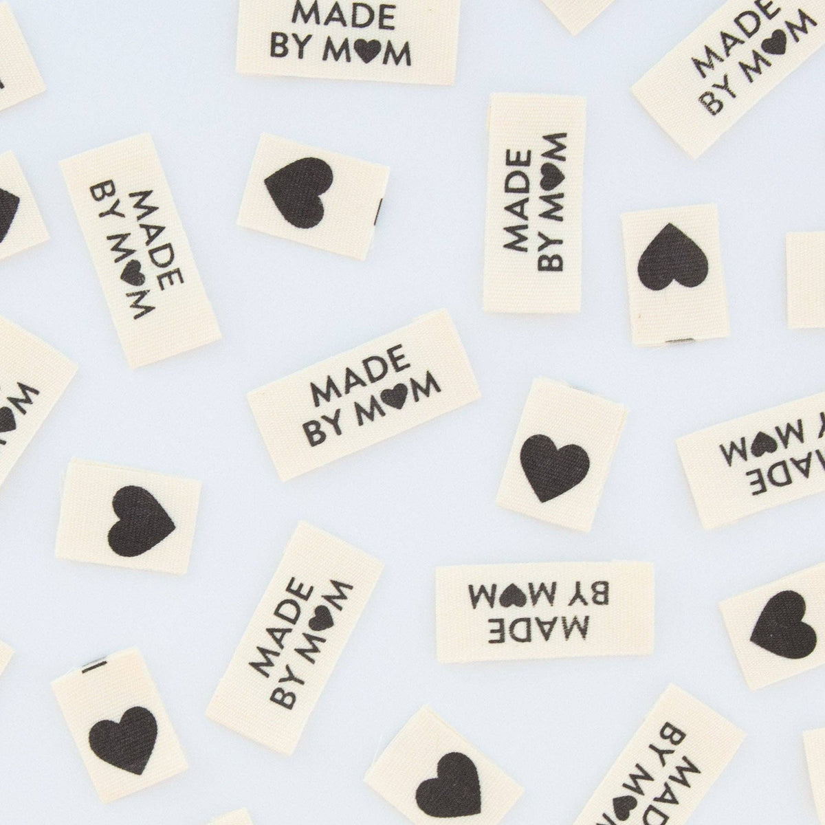 Sarah Hearts - Organic Cotton Sew In Labels - Made by Mom + Black Hearts Multipack