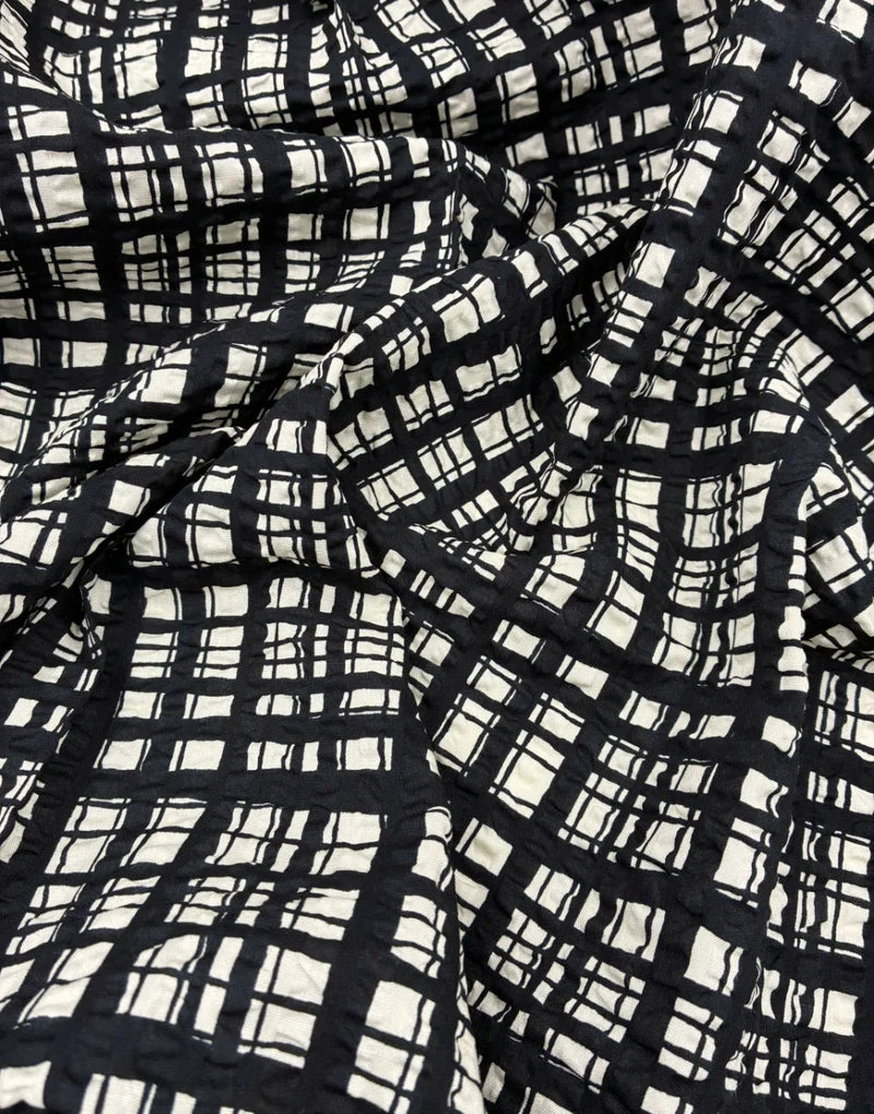 Sevenberry: Japanese Cotton Seersucker – Irregular Plaid – Black/Natural