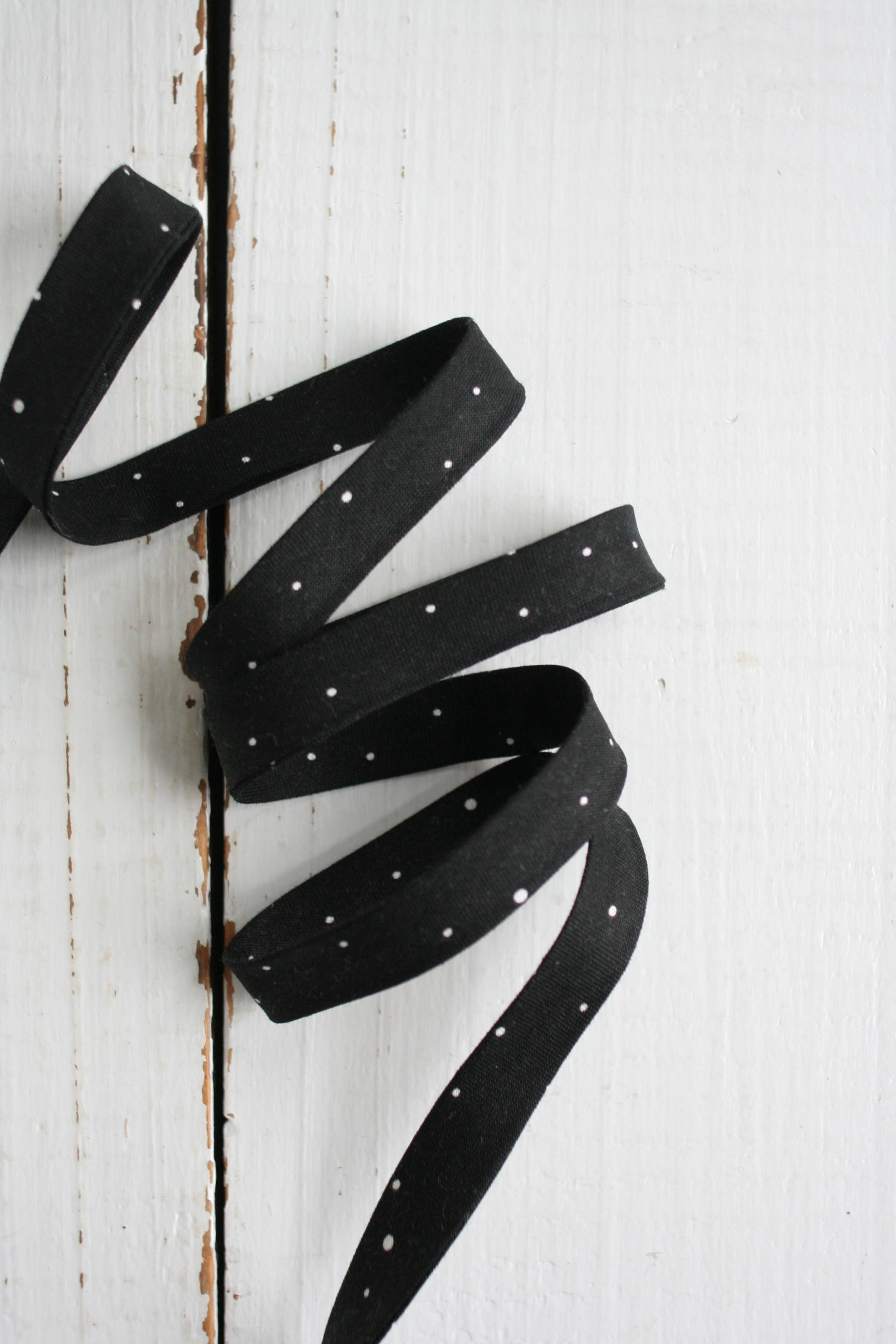 1/2" Double Fold Bias Binding -  Black Dot 100% Cotton