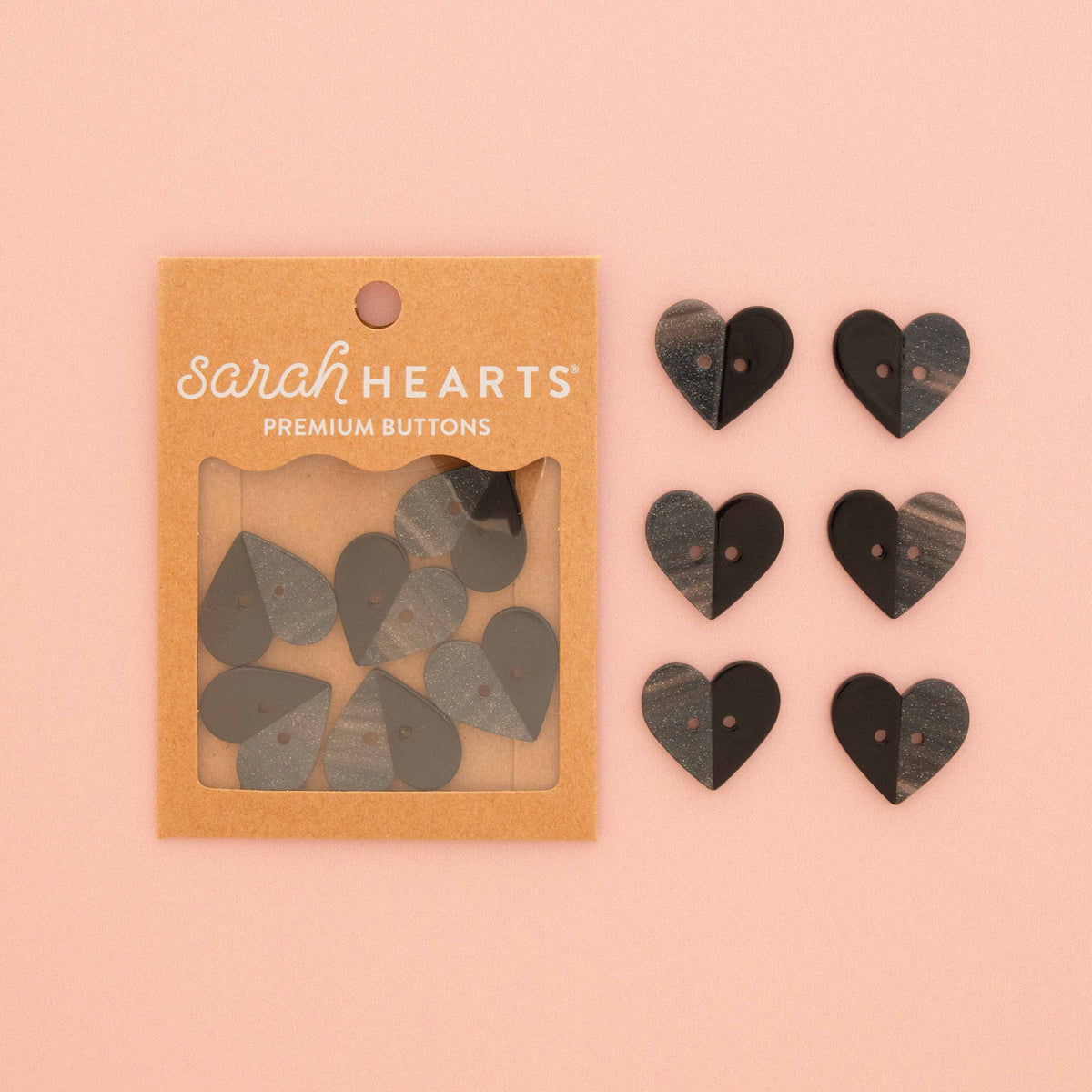 Sarah Hearts - Large Two Toned Black Heart Buttons