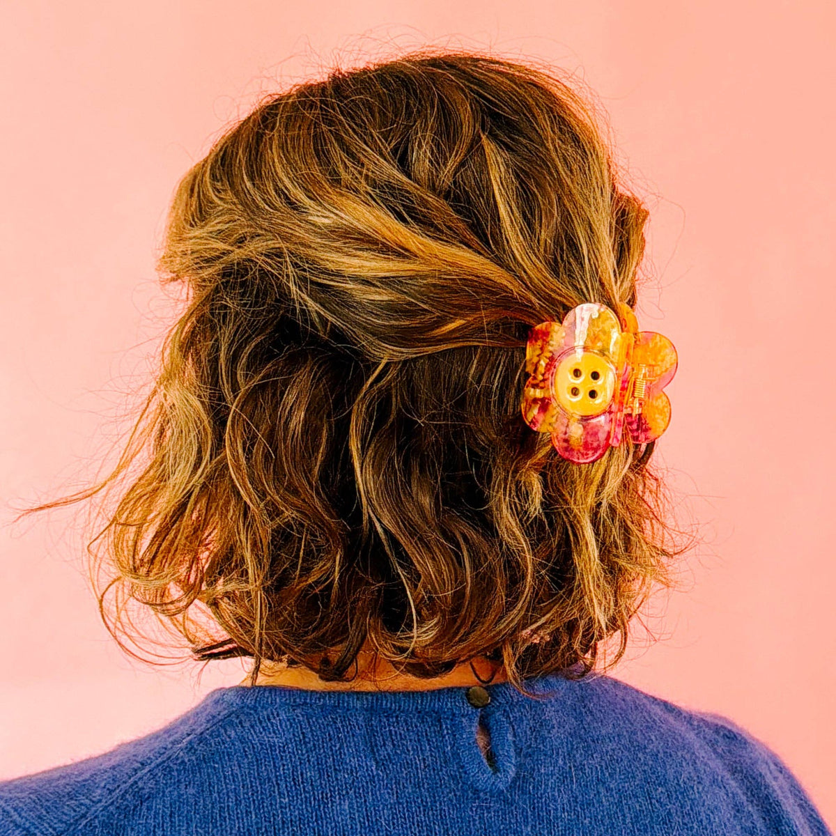 Sarah Hearts - Daisy Button Pink and Yellow Large Hair Claw Clip