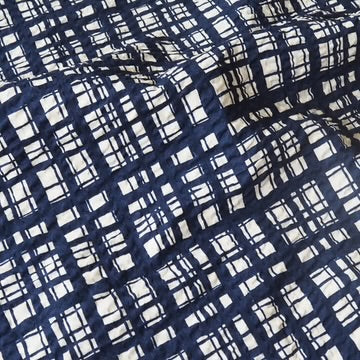 Sevenberry: Japanese Cotton Seersucker – Irregular Plaid – Navy/Natural