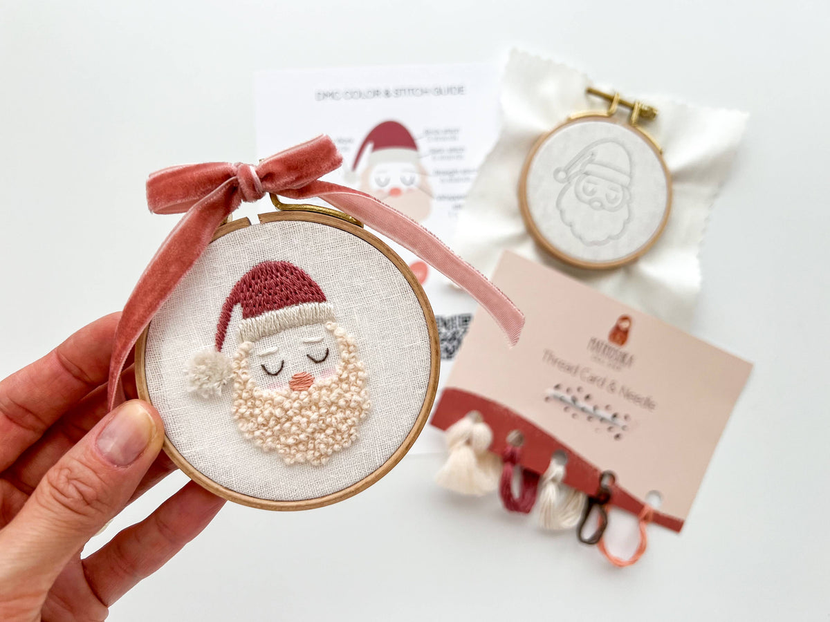Matryoshka Doll Shop - Santa Embroidery DIY Kit, Beginner Craft Kit, Christmas DIY