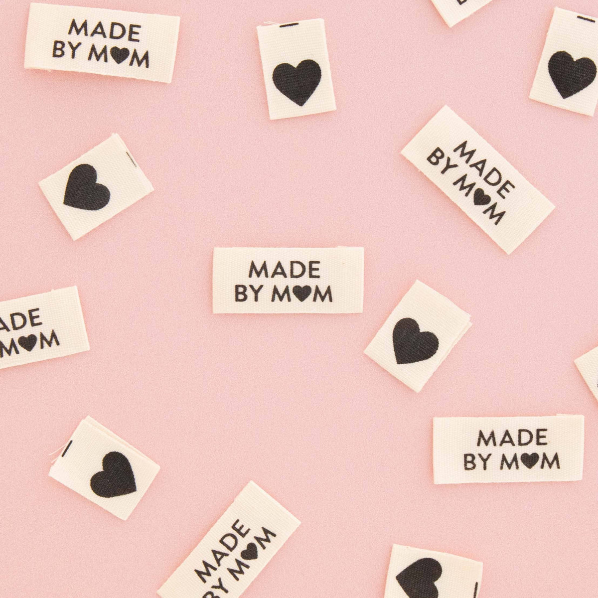 Sarah Hearts - Organic Cotton Sew In Labels - Made by Mom + Black Hearts Multipack