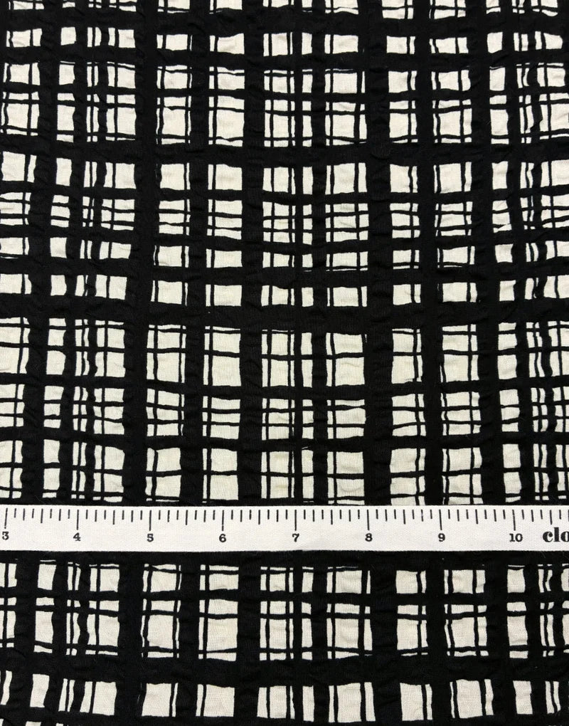 Sevenberry: Japanese Cotton Seersucker – Irregular Plaid – Black/Natural