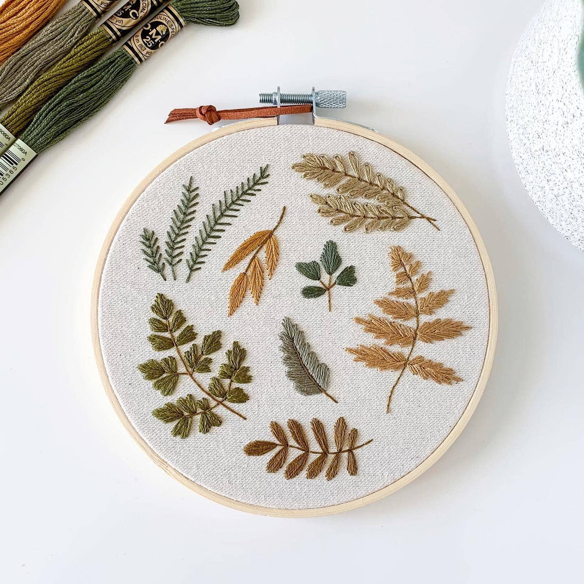 Matryoshka Doll Shop - Botanical Leaves Embroidery DIY Kit, Beginner Craft Kit