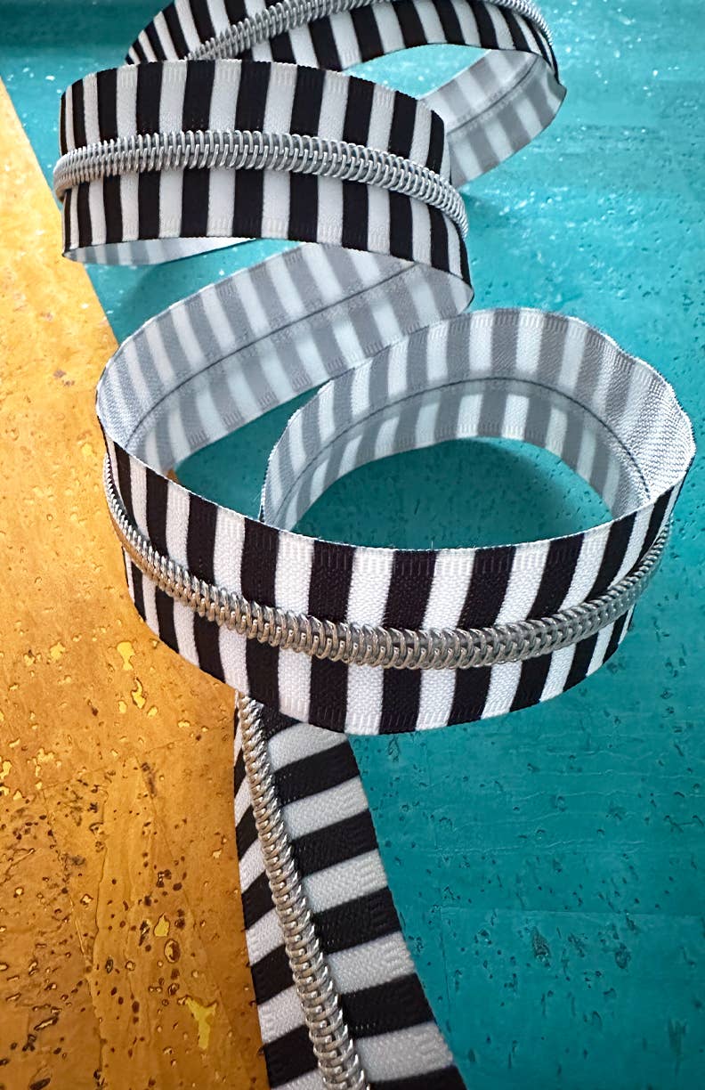 Wide Black Stripe Zipper Tape with Nickel Teeth