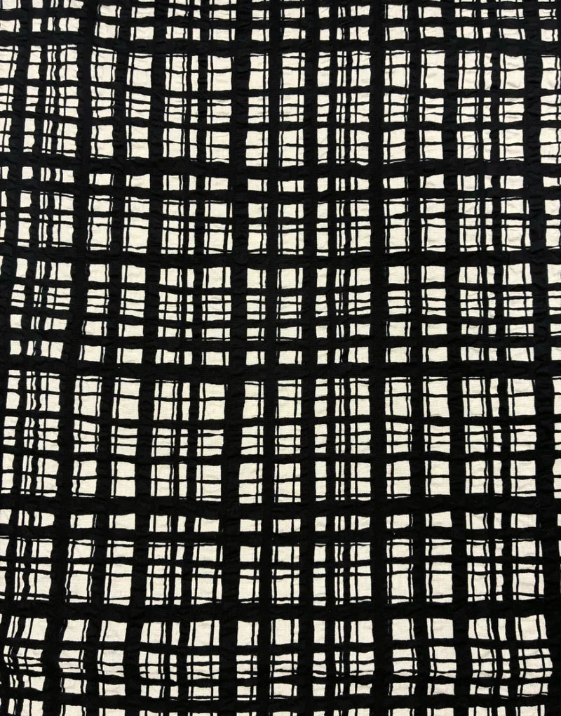 Sevenberry: Japanese Cotton Seersucker – Irregular Plaid – Black/Natural