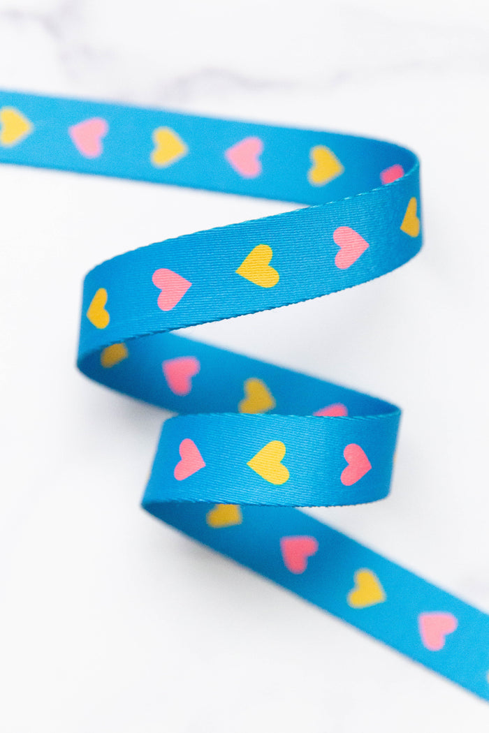 Webbing: Hearts in Bright Blue 1" wide