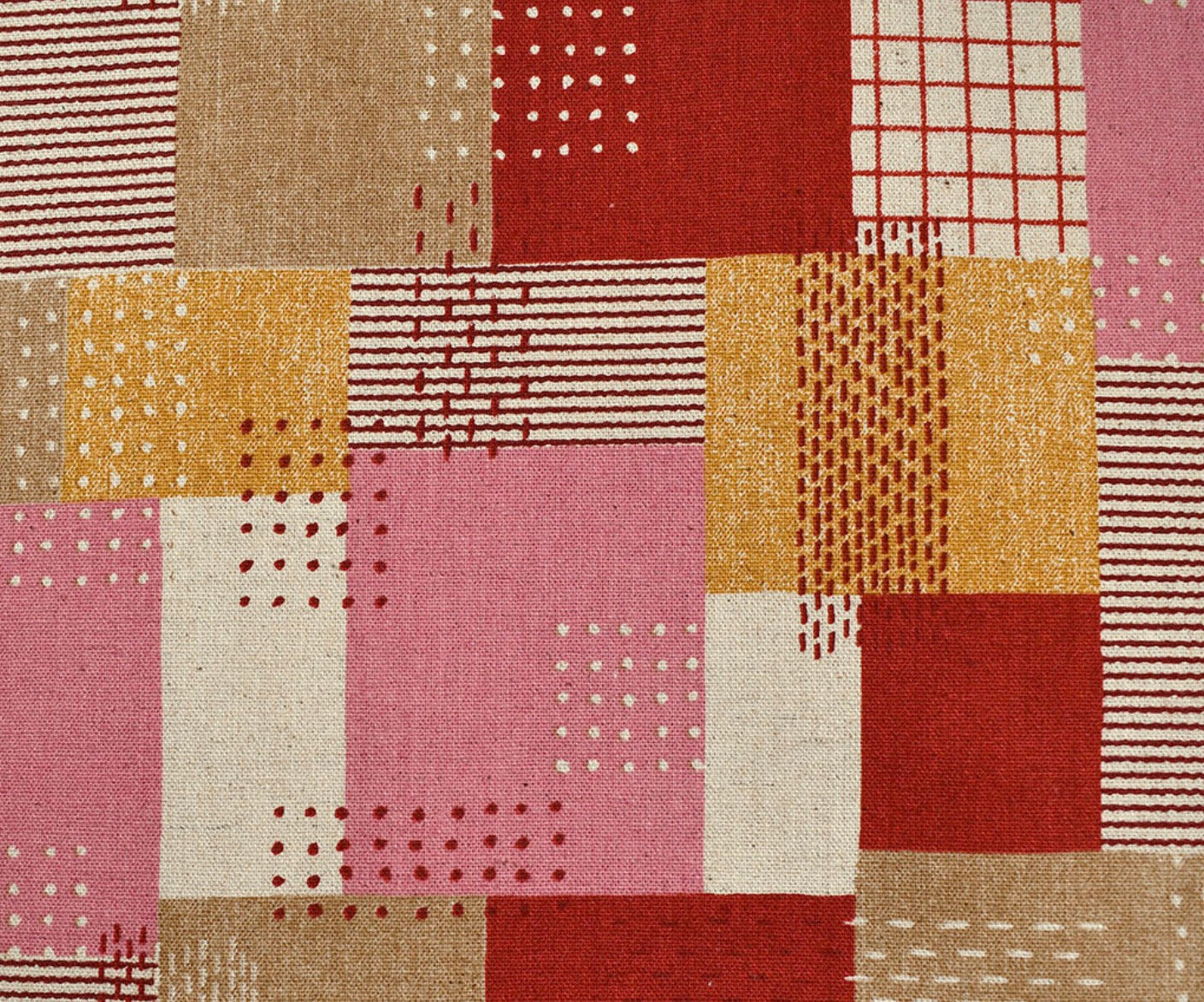 Kokka Fabrics: Japanese Colorful Block Geometric Canvas Red/Pink