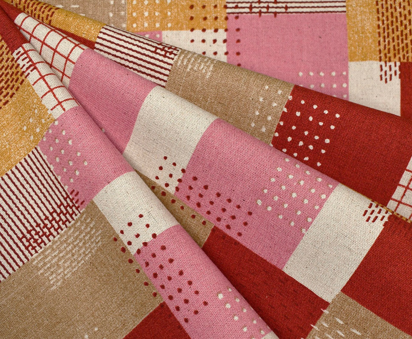 Kokka Fabrics: Japanese Colorful Block Geometric Canvas Red/Pink
