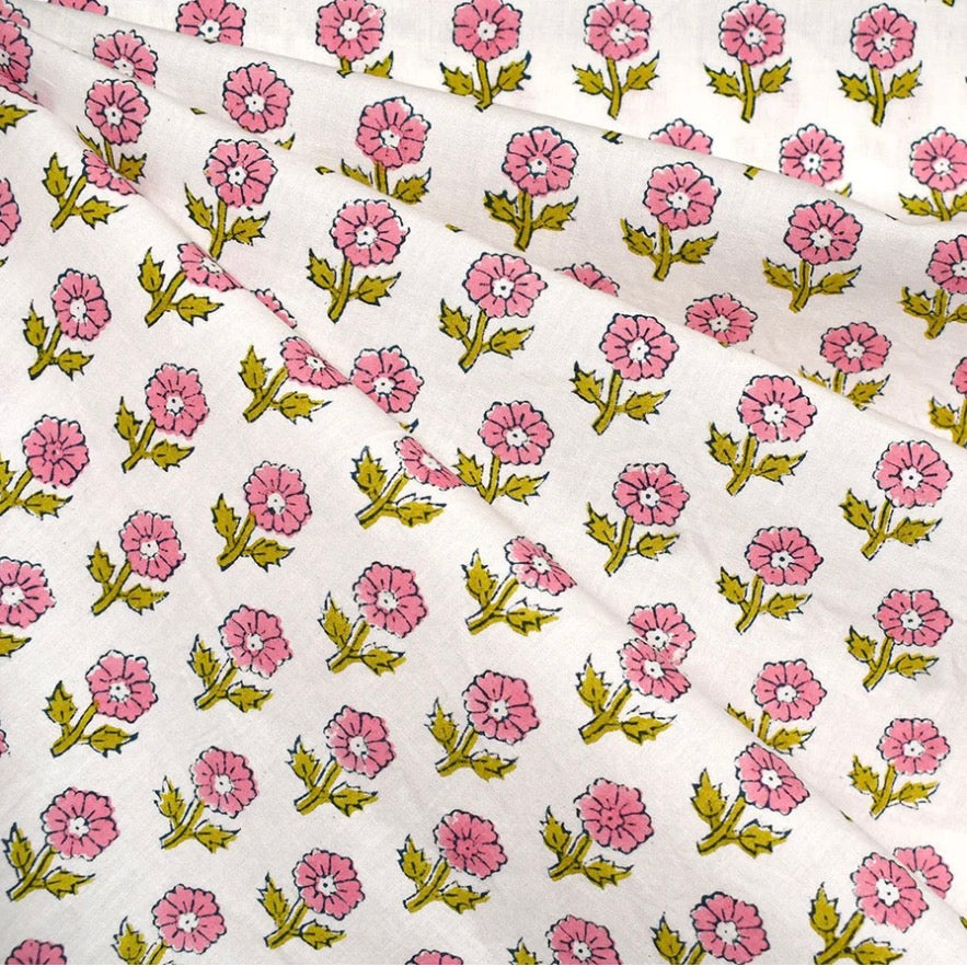 Indian Block Print Cottage: Flowerling Stems Cotton Pink