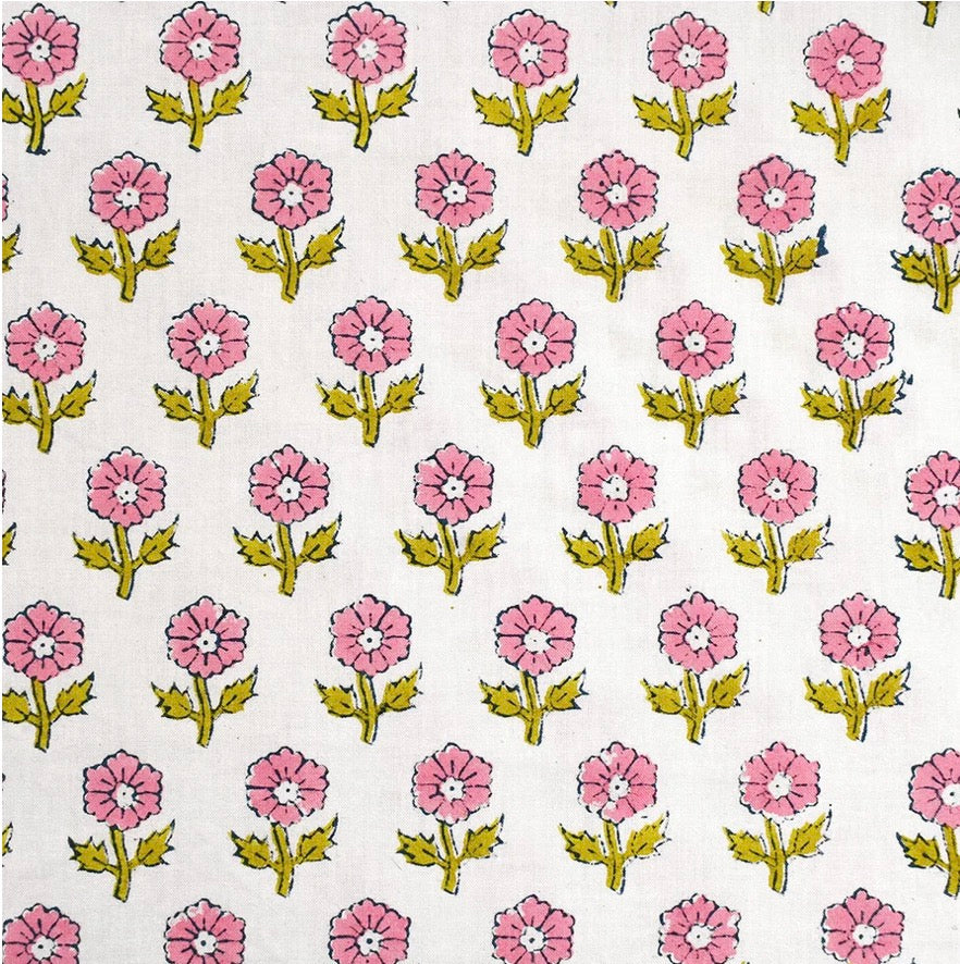 Indian Block Print Cottage: Flowerling Stems Cotton Pink
