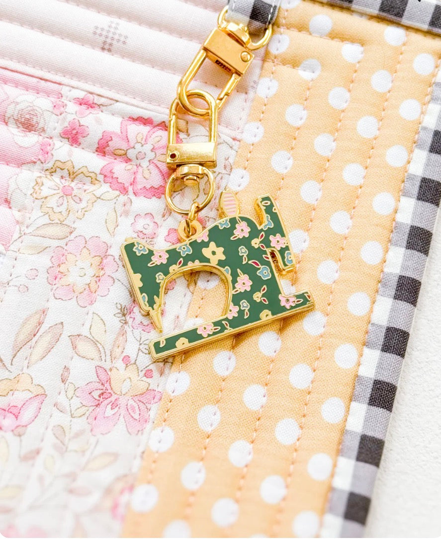 Green Sewing Machine Enamel Charm