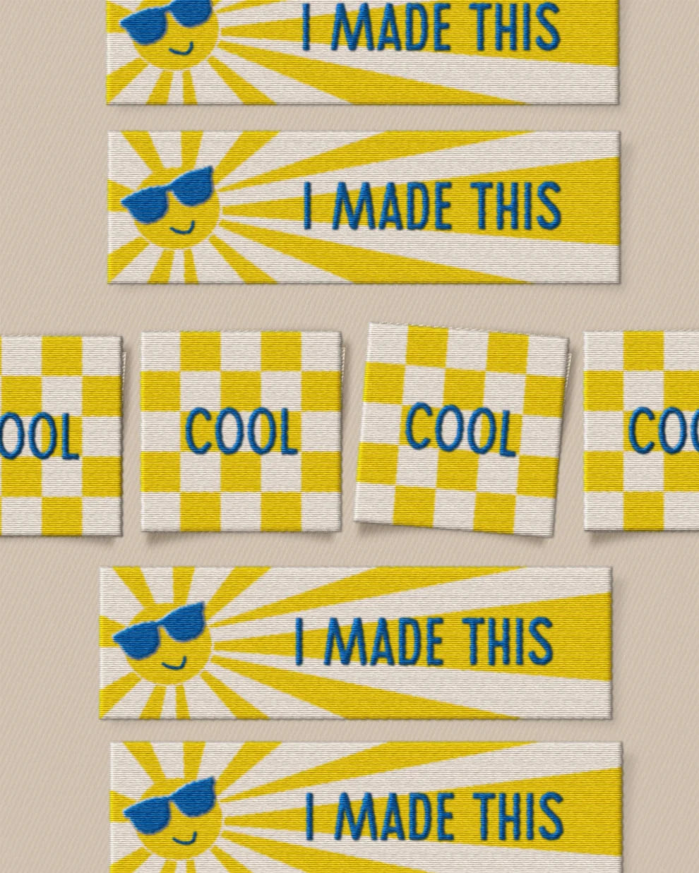 Sunny Cool Square and Rectangle Woven Garment Labels (Set of 8)