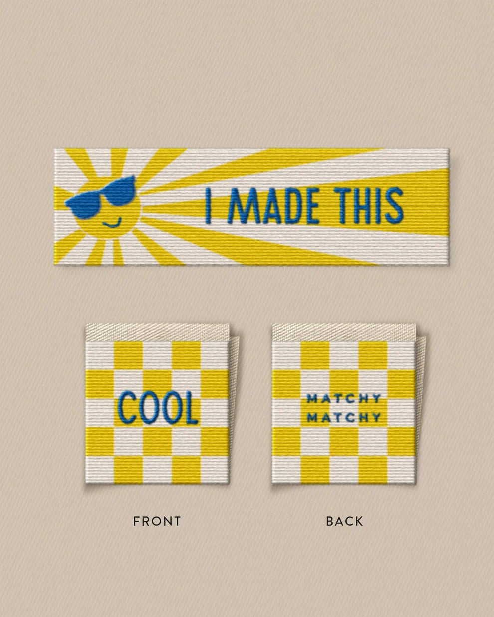 Sunny Cool Square and Rectangle Woven Garment Labels (Set of 8)