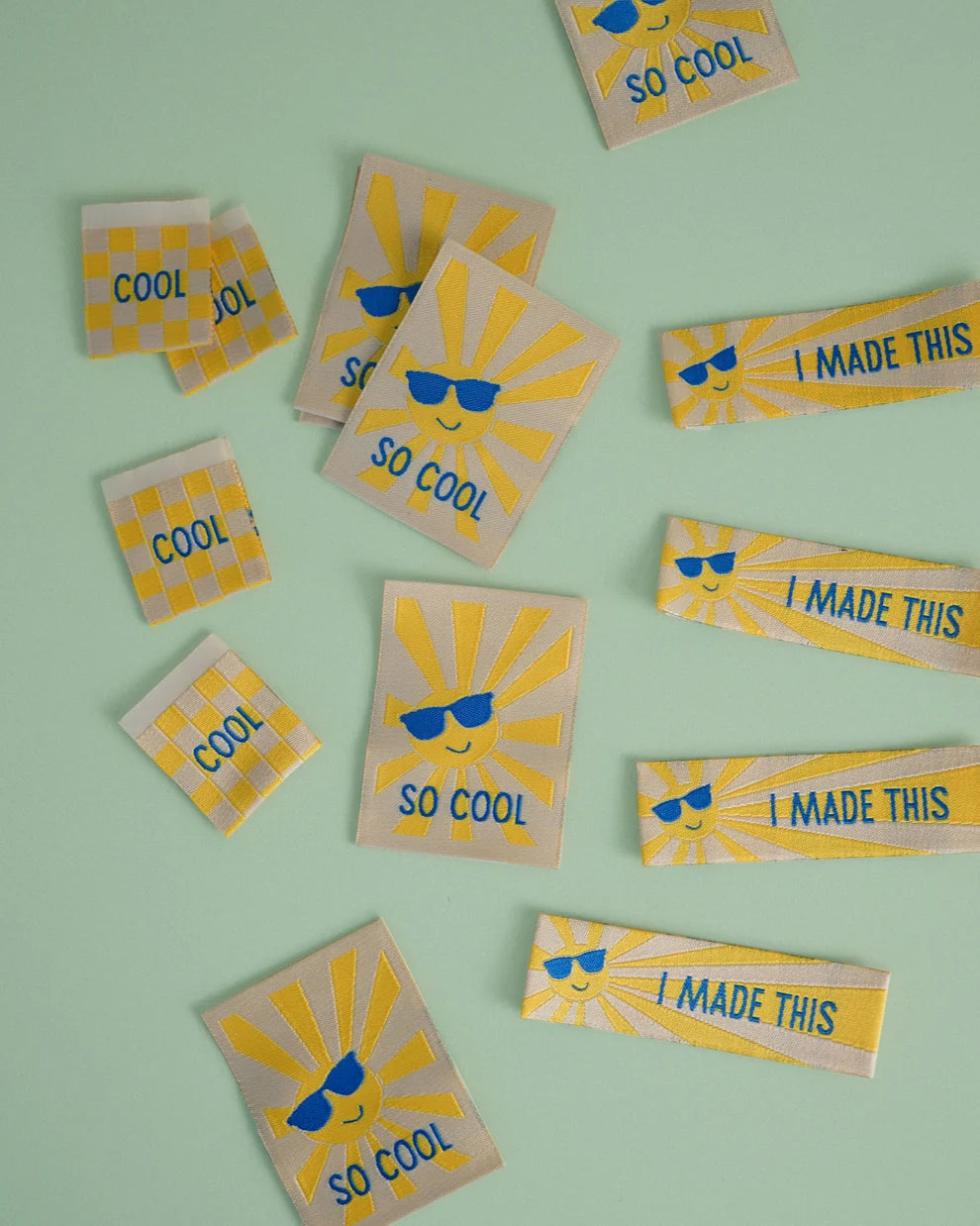 Sunny Cool Square and Rectangle Woven Garment Labels (Set of 8)
