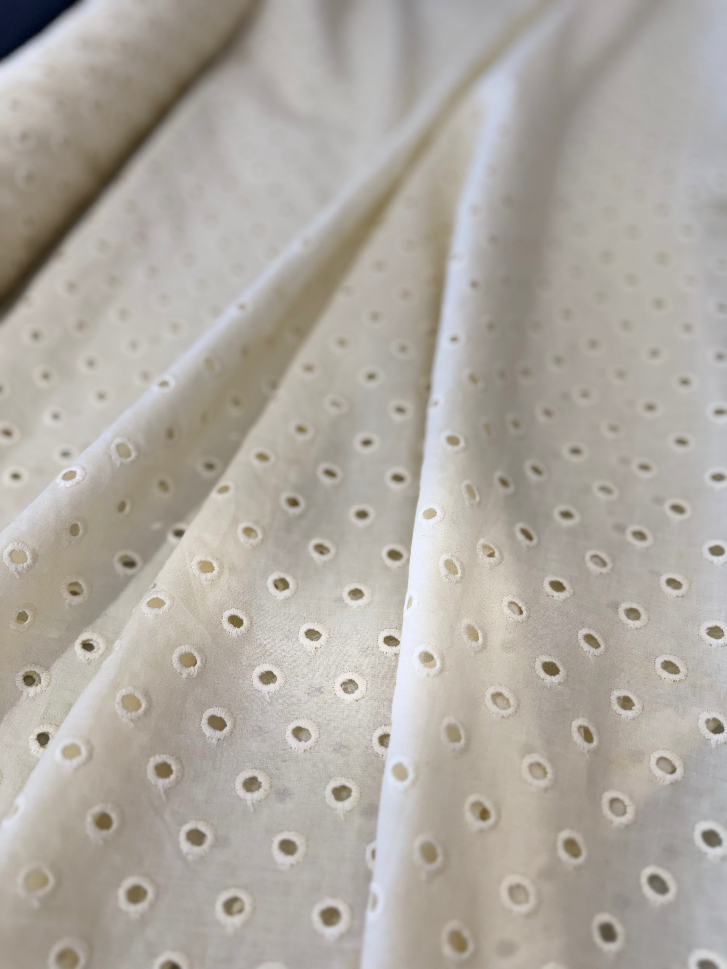 Deadstock Cream Color Eyelet Embroidery Fabric