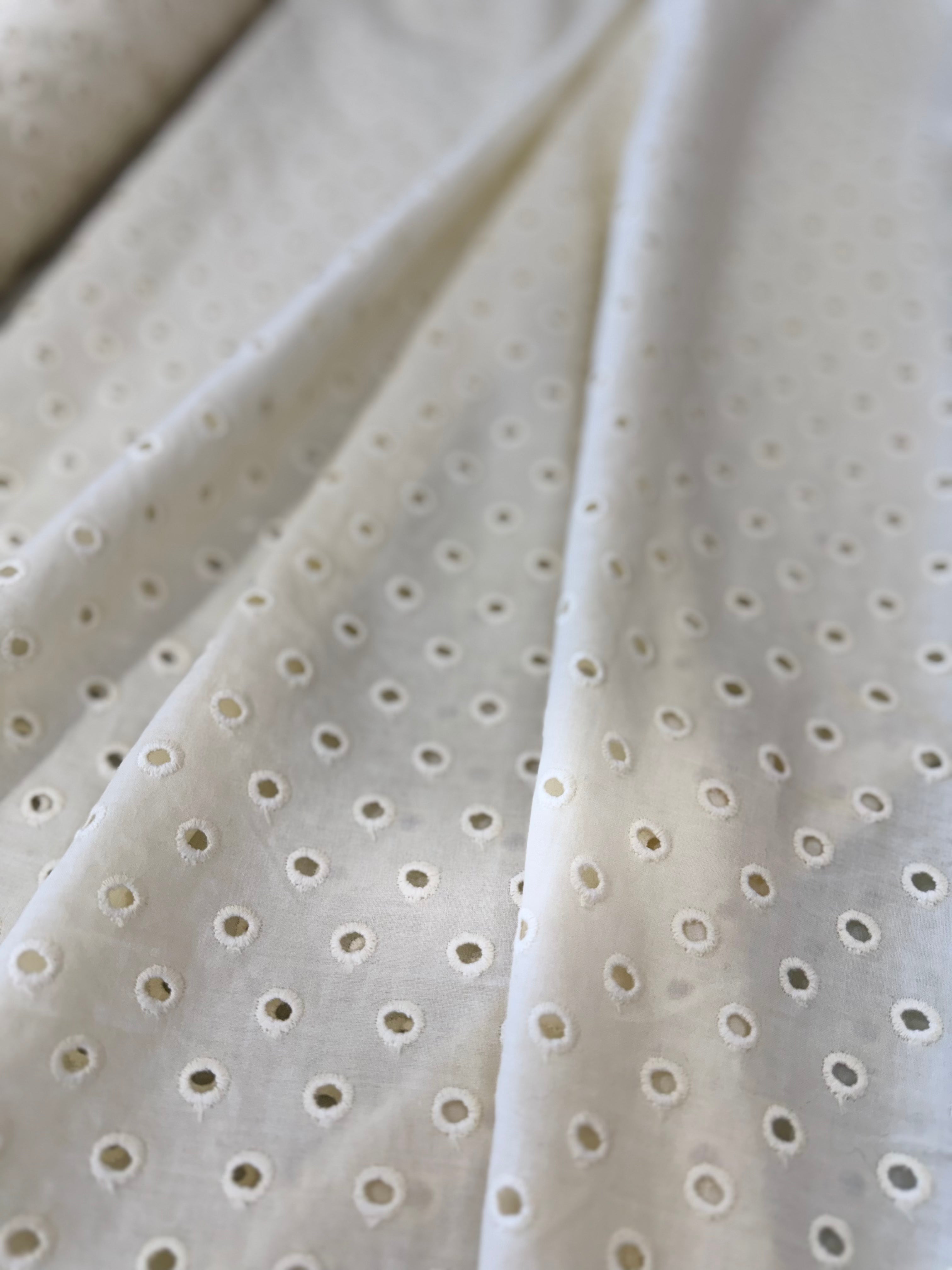Deadstock Cream Color Eyelet Embroidery Fabric