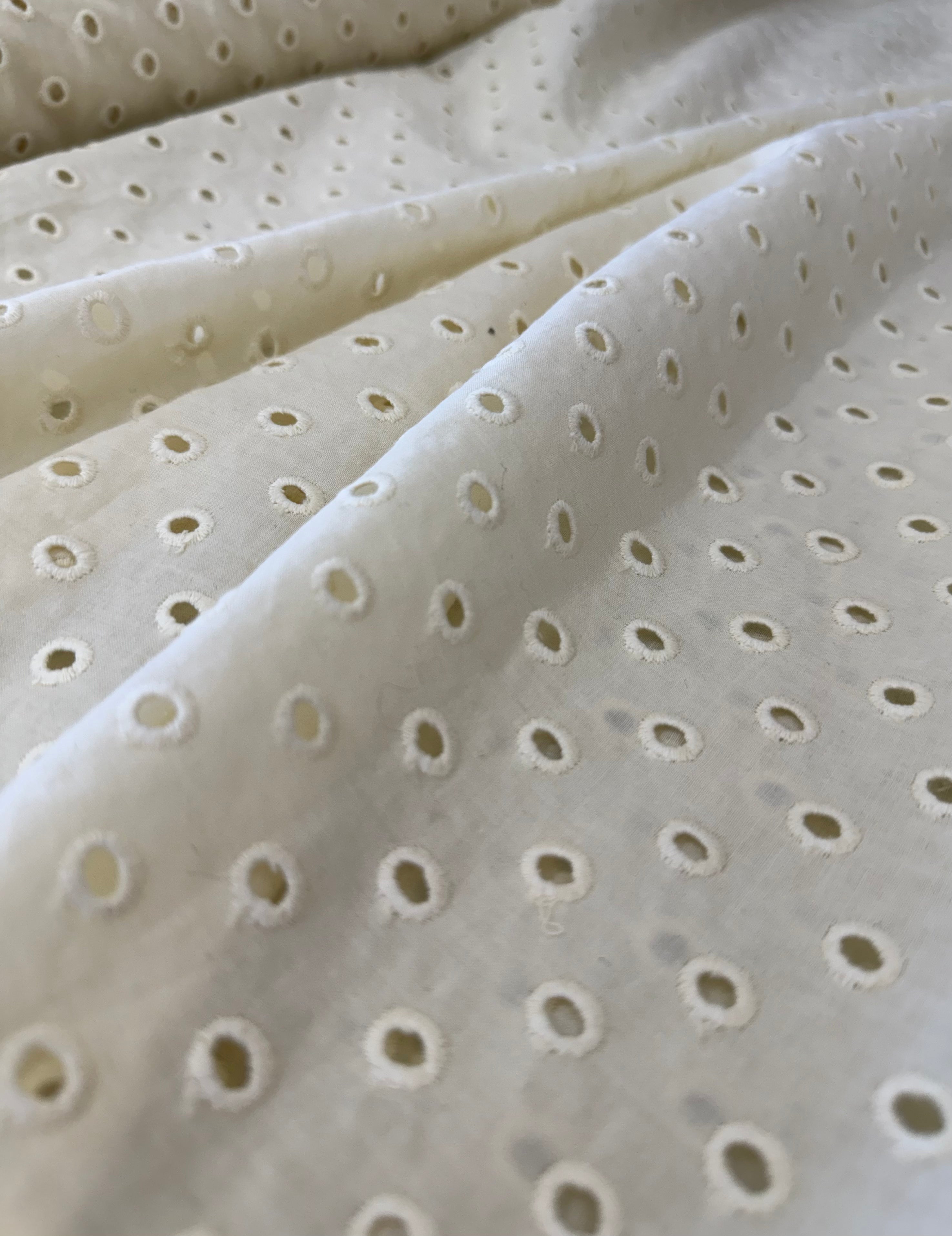 Deadstock Cream Color Eyelet Embroidery Fabric