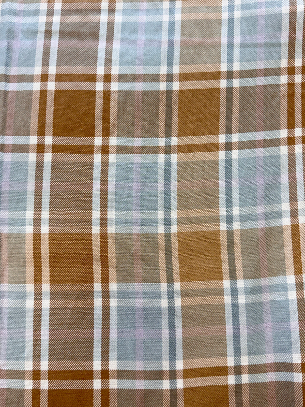 Deadstock Powder Blue & Caramel Plaid Cotton-Blend Twill