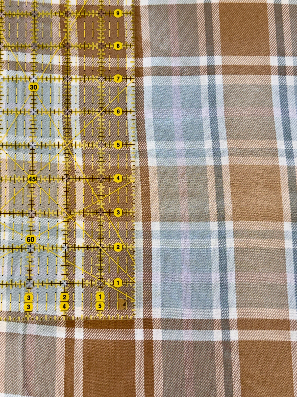 Deadstock Powder Blue & Caramel Plaid Cotton-Blend Twill