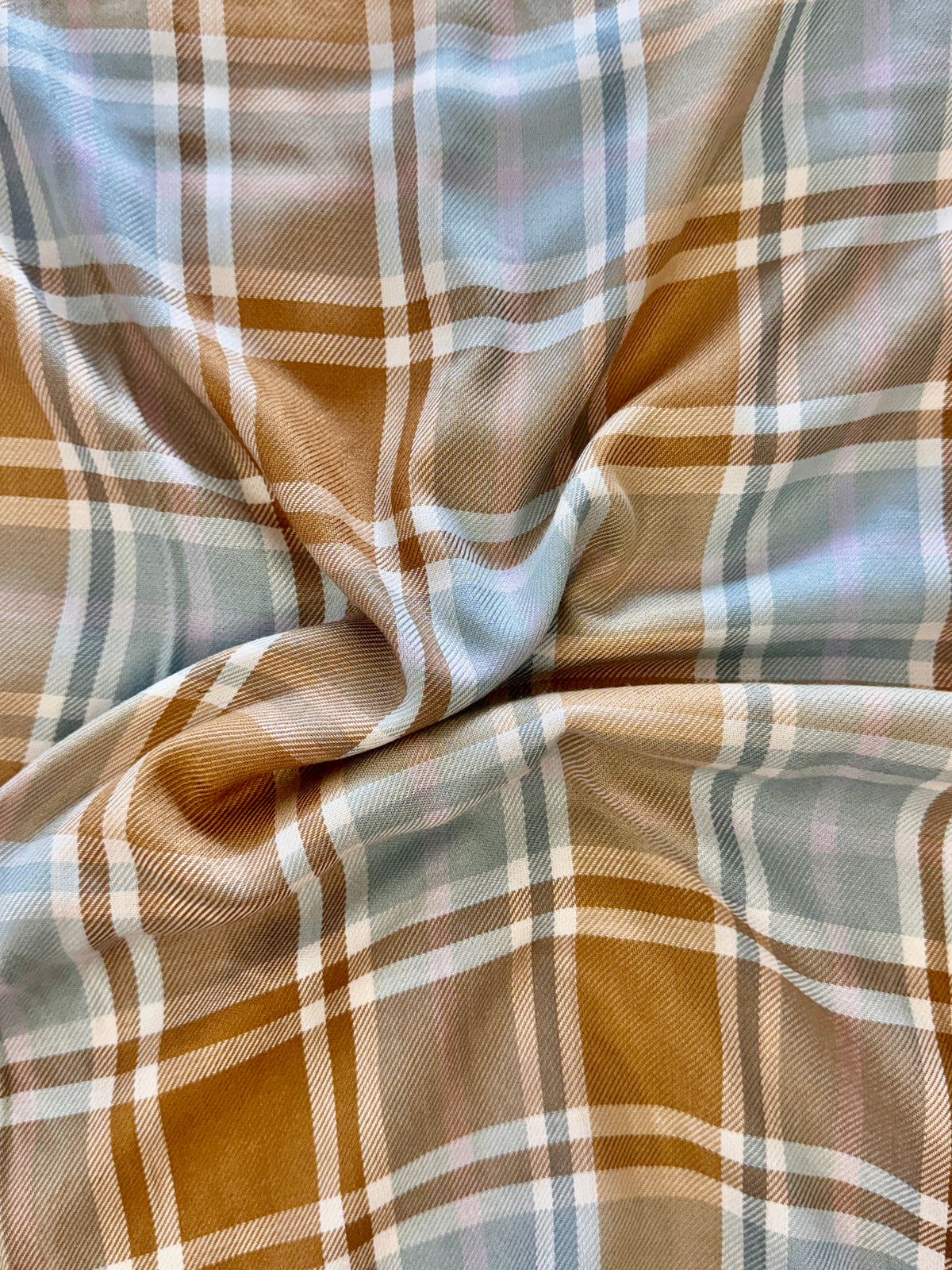 Deadstock Powder Blue & Caramel Plaid Cotton-Blend Twill