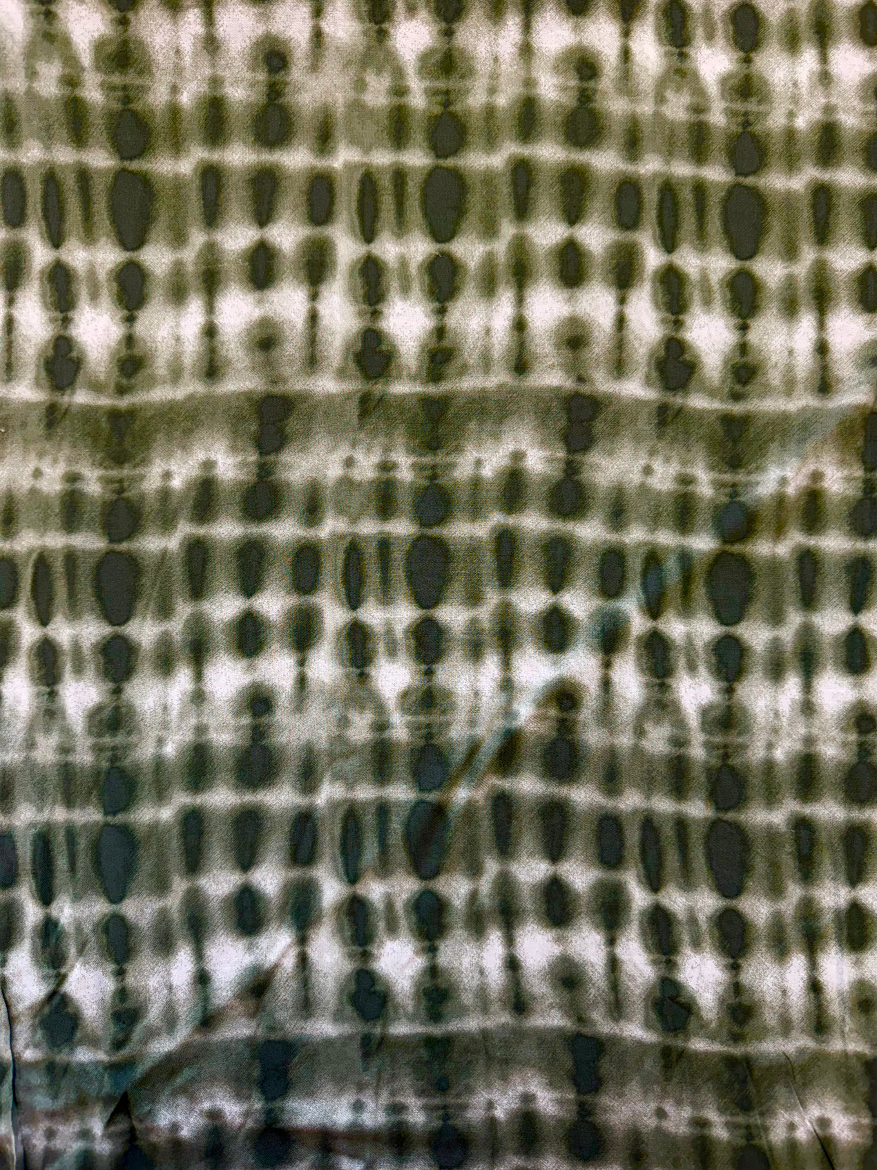 Deadstock Olive Green & Beige Shibori Grid Fabric