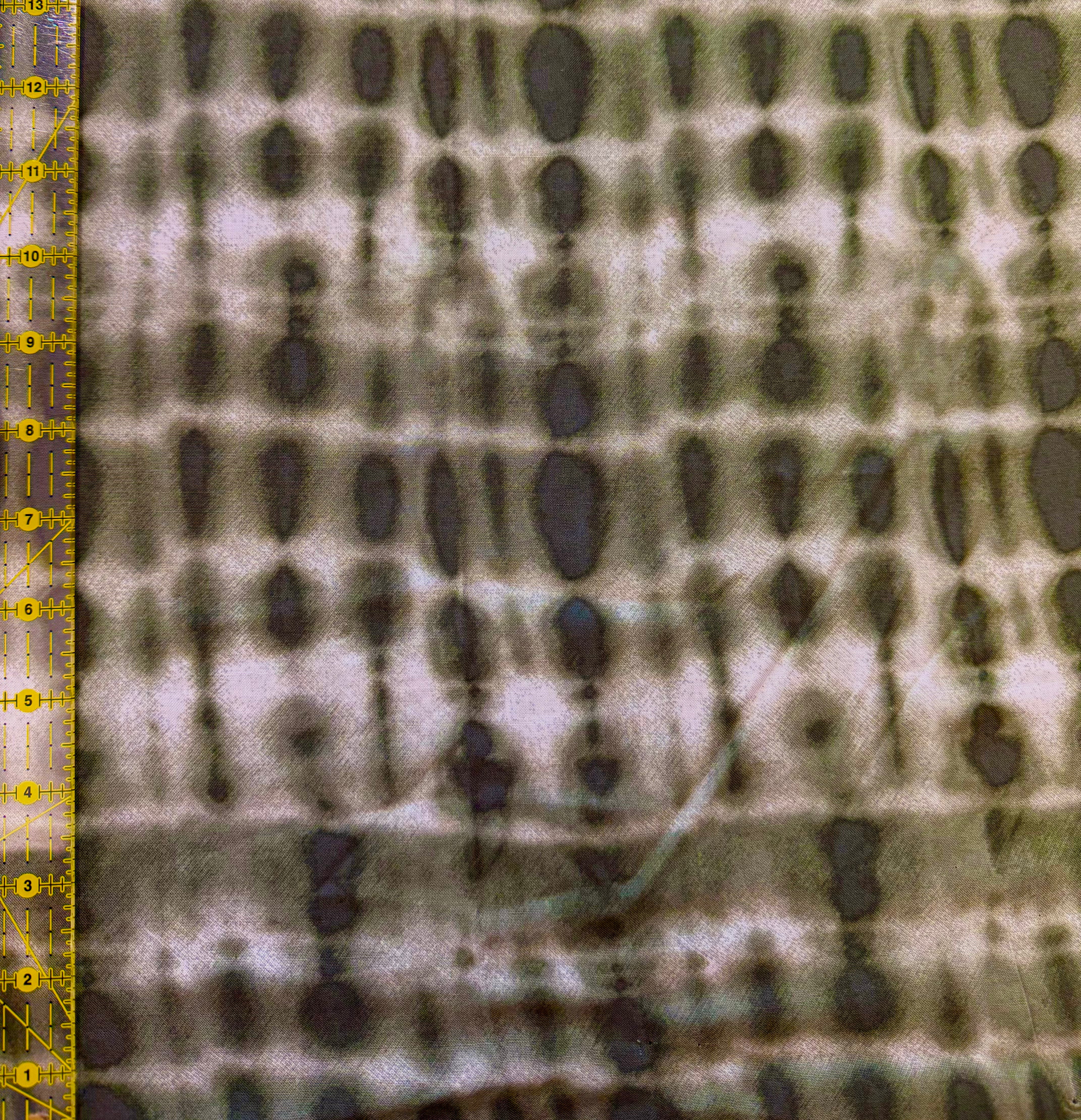 Deadstock Olive Green & Beige Shibori Grid Fabric