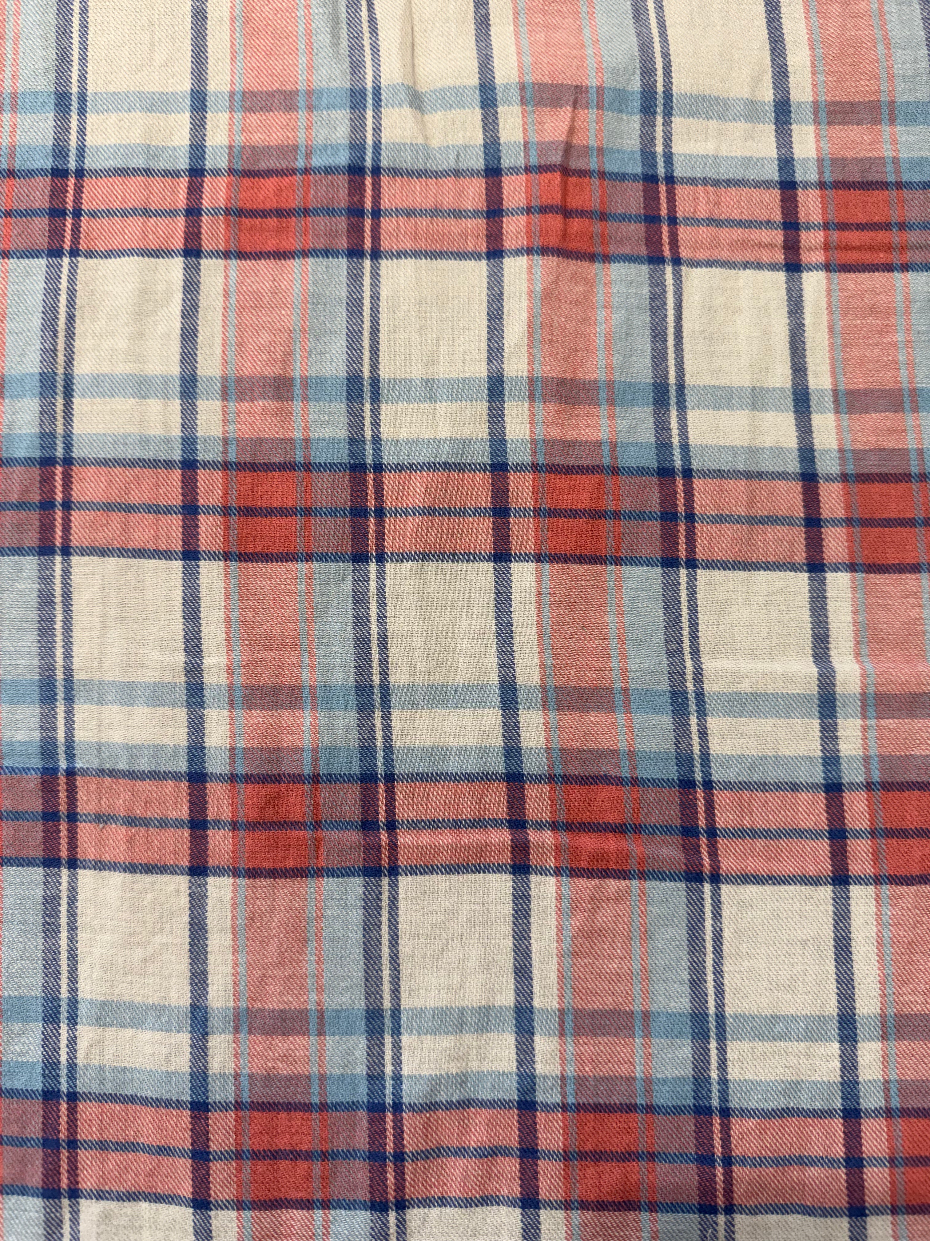 Deadstock Coral & Blue Plaid Cotton-Linen Blend Utility Fabric