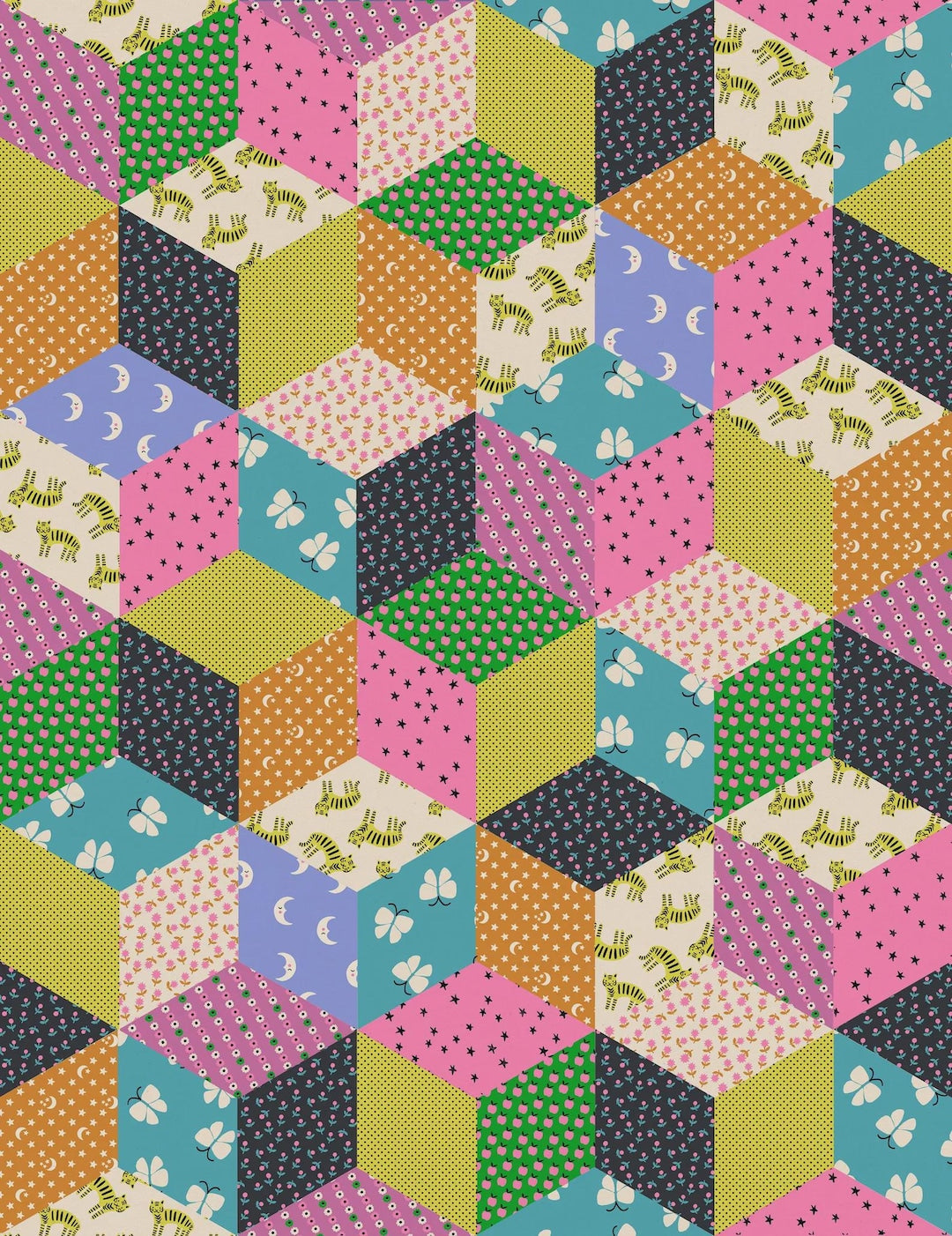 Ooh Lucky Lucky: Tumbling Blocks - Citron Canvas