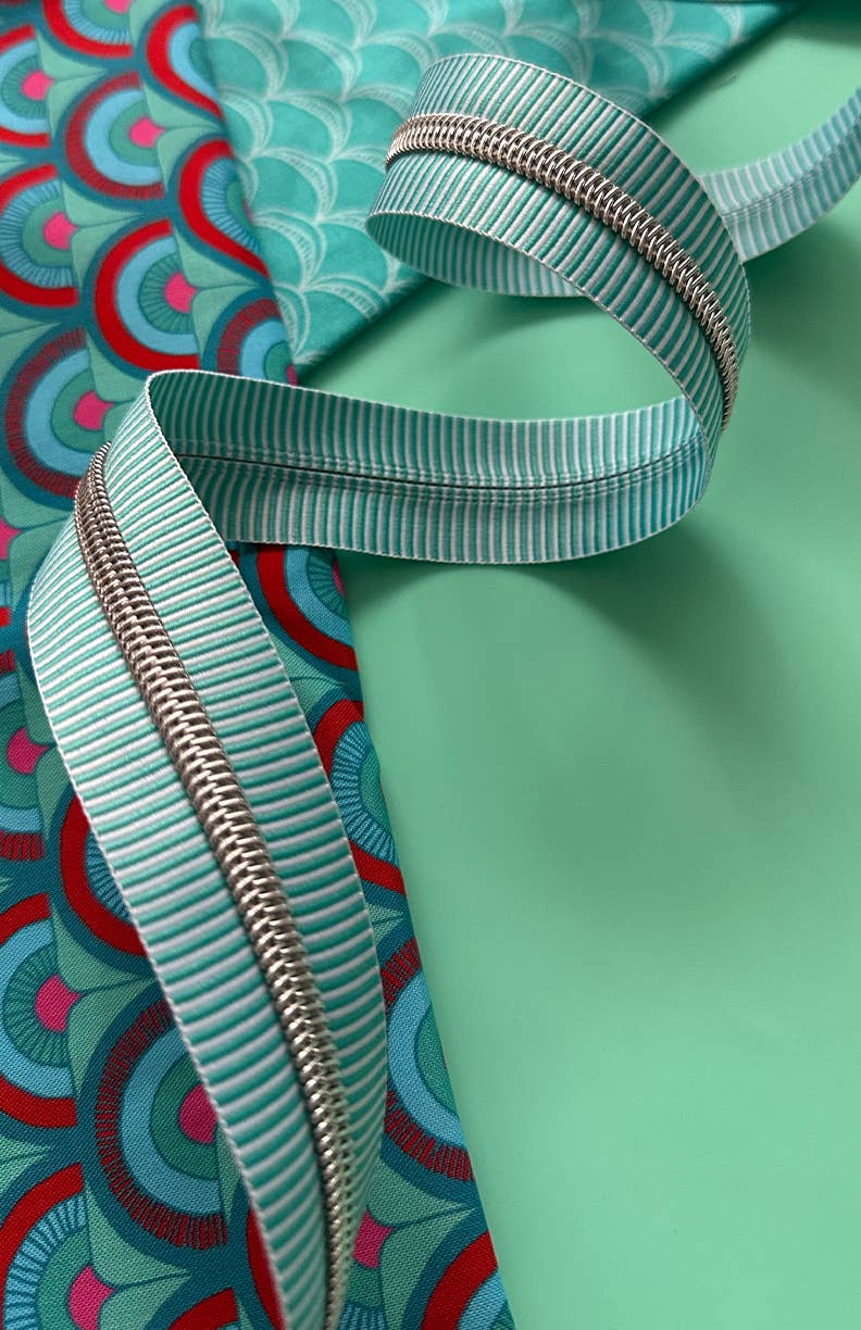 Sassafras Lane Designs - Teal Stripe Zipper Tape with Nickel teeth