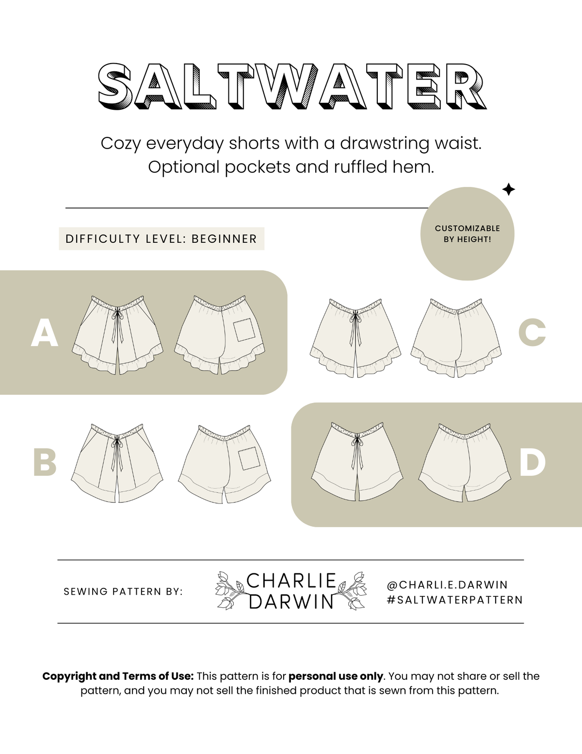 Charlie Darwin Textiles - SALTWATER SHORTS Printed Pattern