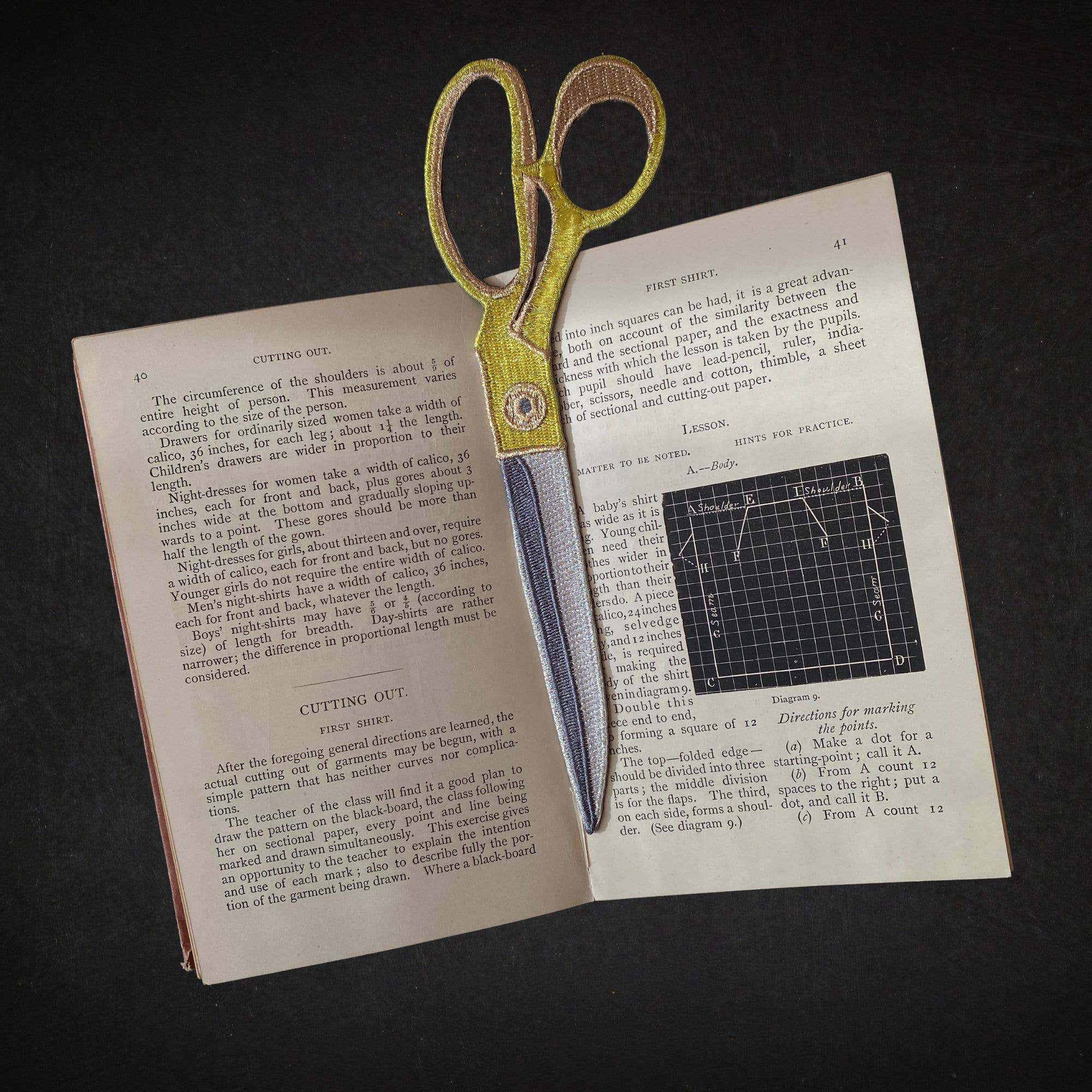 Embroidered Fabric Bookmark - Dressmaker Scissors Design
